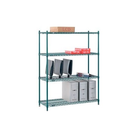 Nexel    Poly-Green   , 4 Tier, Wire Shelving Starter Unit, 48W X 12D X 63H